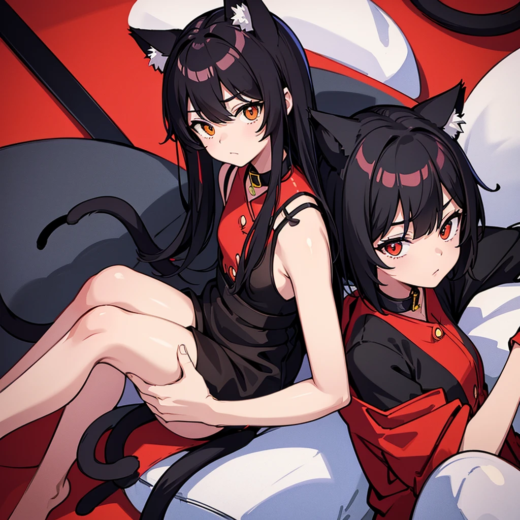 (黒いCat、Red collar、Cat)、high quality, 8K、Best illustrations、黒Cat、黒Cat