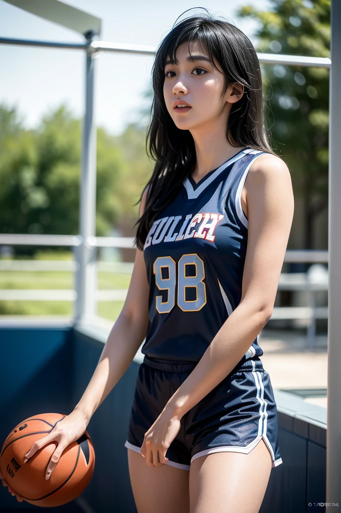 (8k, best quality, masterpiece:1.2), (realistic, photo-realistic:1.37), ultra-detailed,best quality, ultra high res, professional lighting, photon mapping, radiosity, physically-based rendering, cinematic lighting, basketball court,depth of field, sharp focus,sunbeam, good composition,(bokeh:1.2) 1girl,solo,(full body), (closed mouth),beautiful detailed eyes, pose, narrow waist,basketball uniform, black hair,messy hair,long hair floating in wind,(ulzzang-6500:1.2)
mix4, hiqcgbody