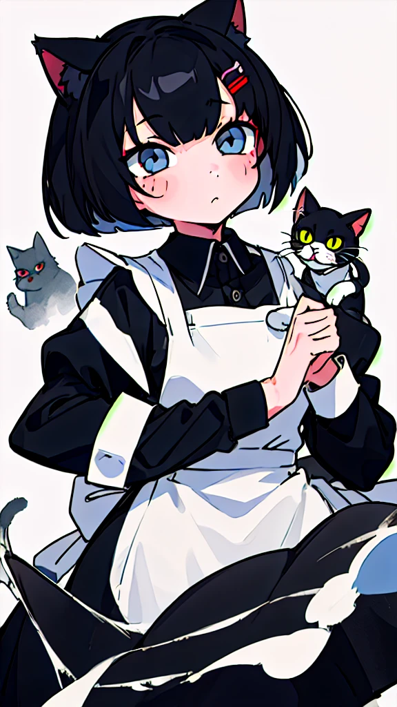 masterpiece、Highest quality、One Girl、Black Hair、Cat ear、Bob Hair、Maid clothes、