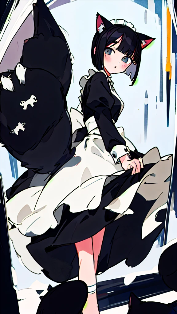 masterpiece、Highest quality、One Girl、Black Hair、Cat ear、Bob Hair、Maid clothes、