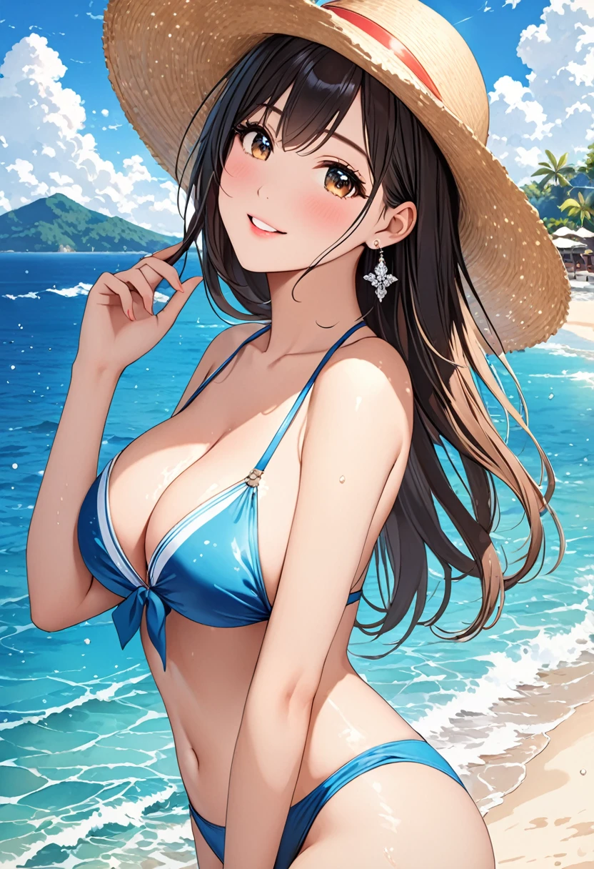 (masterpiece),(Highest quality),(Very detailed),(Best illustrations),(Best Shadow),Natural Light,(Detailed Background),(とてもbeautiful)(masterpiece),(Highest quality),(Very detailed),(Best illustrations),(Best Shadow),(Detailed Background),(とてもbeautiful), masterpiece, Highest quality, High resolution,,(masterpiece1.5),super high quality, Super detailed,Perfect drawing,One girl,alone,(Big Breasts:1.3),beautiful,Swimwear,Ocean,bikini,smile,Sparkling,Super cute,Get wet,Luxury Resorts,(Highest quality,High resolution,masterpiece:1.2),Super detailed,Vibrant colors,View here,beautiful女性、光沢のあるbeautiful肌,、((Clear Face))、High Resolution、Vibrant colors、完璧なbeautiful女の子