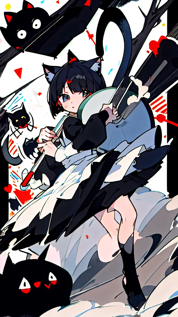masterpiece、Highest quality、One Girl、Black Hair、Cat ear、Bob Hair、Maid clothes、Use an umbrella、
