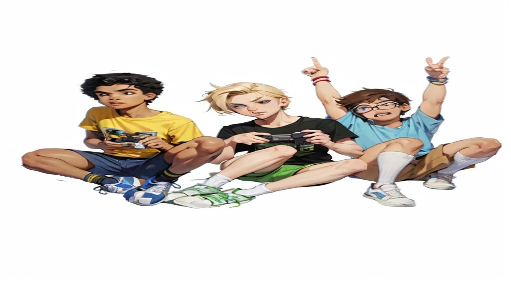 3 teenagers playing video games imaem uktra detailed