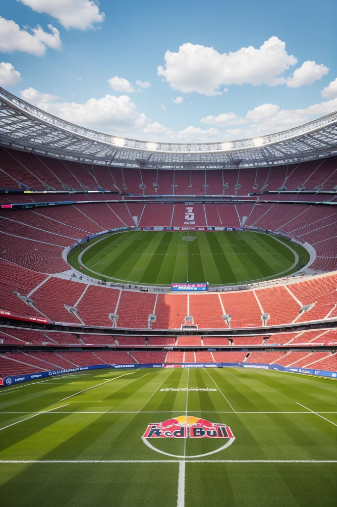 create a football stadium inspired by the allianz arena with inspiration from red bull