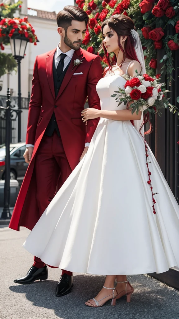 Vestido de dama de honor color rojo con 💐 zapatillas de cristal en tonos calidos y carruaje de caballos blanco con coletas rojas o vestidos negros para dama ee honor peinados para gala de matrimonio