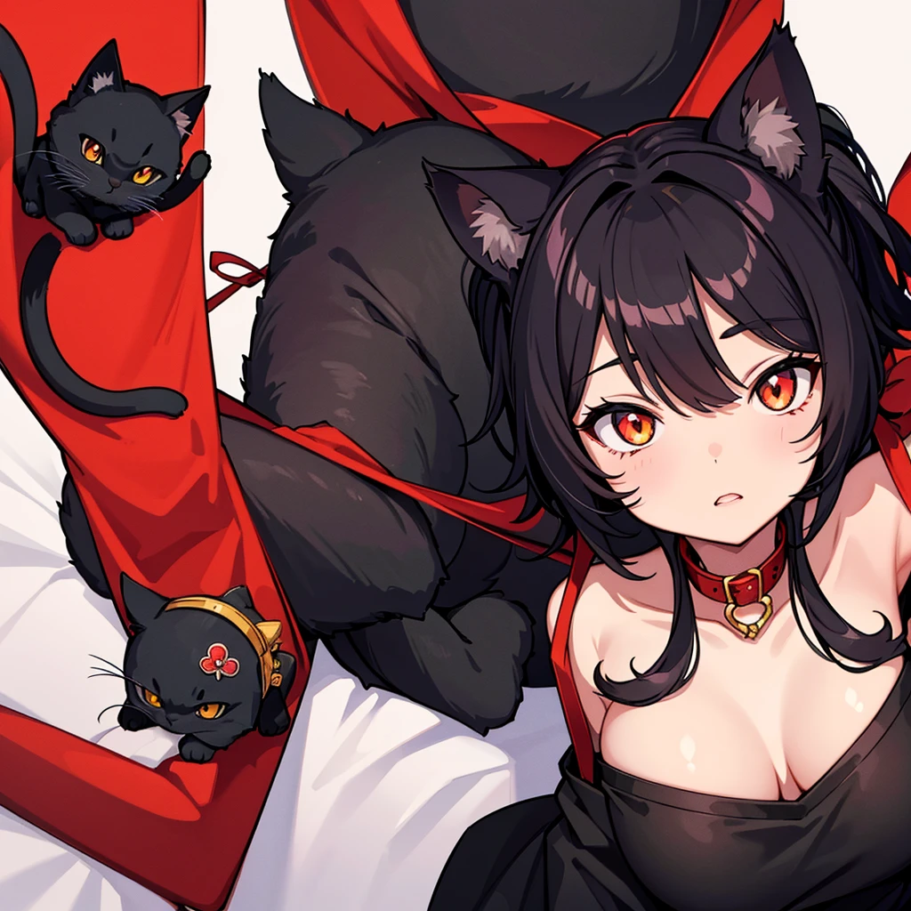 Multiple girls, (detailed fluffy fur), (feral cat:1.3), two-tone hair, (high quality), high resolution, detailed eyes, detailed shadows, (nightwear:1.3), (red collar with orange gem:1.1), high quality), high resolution (digital painting), (8k), (1 tail:1.1), large breasts, (fluffy fur1.1), detailed eyes, makeup, eyeliner, shocked expression, in bedroom, (cottage core:1.1), nighttime, lamplight, (quadrupedal:1.3), (four legged:1.5), (quadruped:1.5)