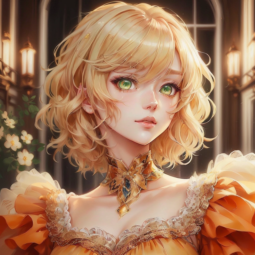 anime girl with blonde hair and green eyes in a fancy dress, detailed anime digital art, detailed portrait of anime girl, Awesome anime face portrait, no art style by bowater, cute anime portrait, anime character detailed art, anime digital illustration, anime style portrait, cute anime art style, anime portrait , kawaii realistic portrait, Beautiful Anime Woman