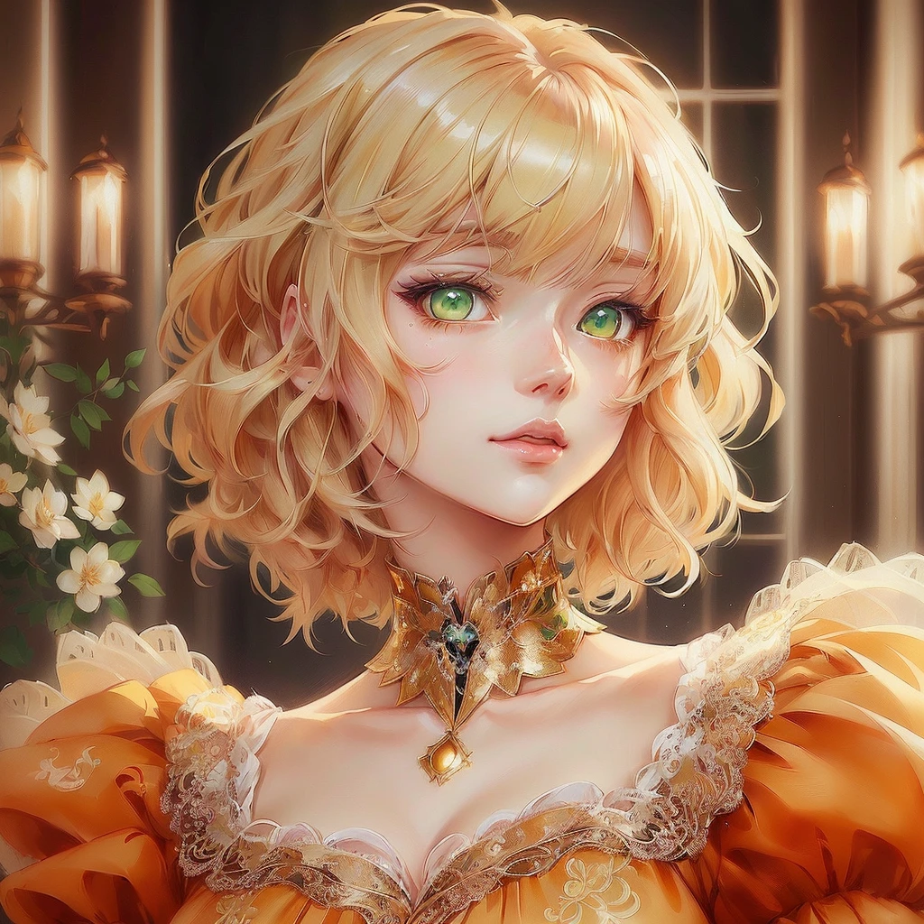 anime girl with blonde hair and green eyes in a fancy dress, detailed anime digital art, detailed portrait of anime girl, Awesome anime face portrait, no art style by bowater, cute anime portrait, anime character detailed art, anime digital illustration, anime style portrait, cute anime art style, anime portrait , kawaii realistic portrait, Beautiful Anime Woman