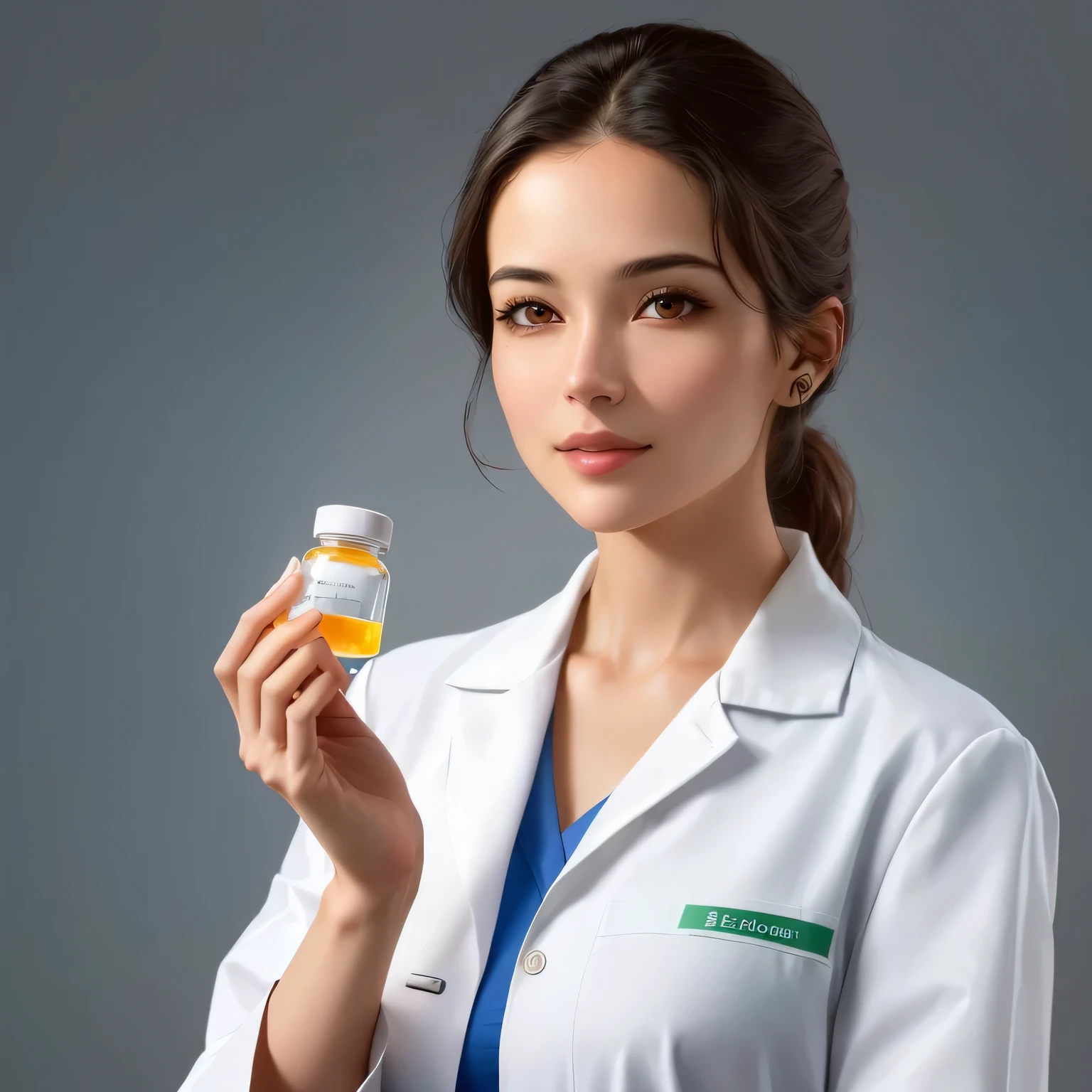 arafed woman in a white lab coat holding a bottle of vitamin, medical doctor, doctor, wearing lab coat and a blouse, quack medicine, wearing a white lab coat, wearing lab coat, healthcare worker, portrait of a female pathologist, wearing a labcoat, medicine, wearing a lab coat, close portrait, with a lab coat, offering the viewer a pill