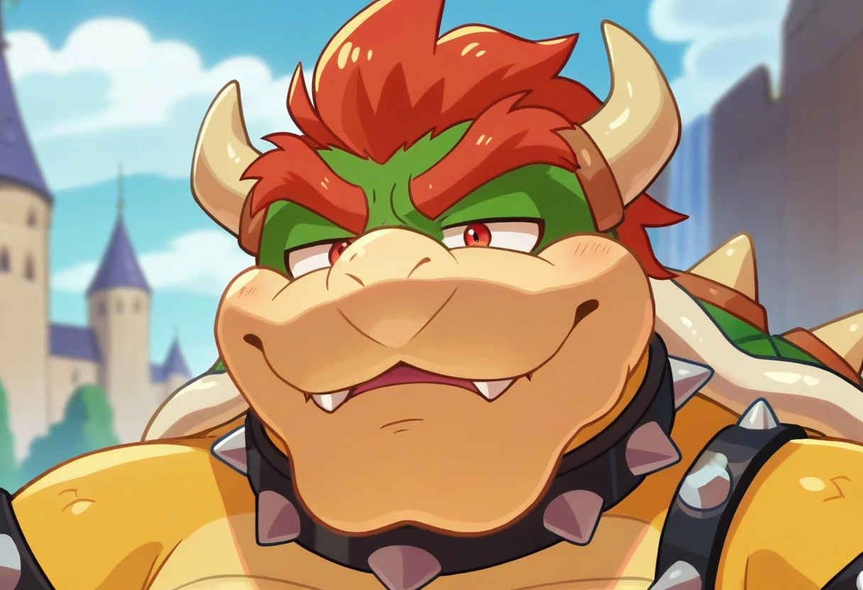 anime screencap,drgbls1, solo, Bowser, male,score_9, score_8_up, score_7_up, score_6_up.castle, upper body,smile,
