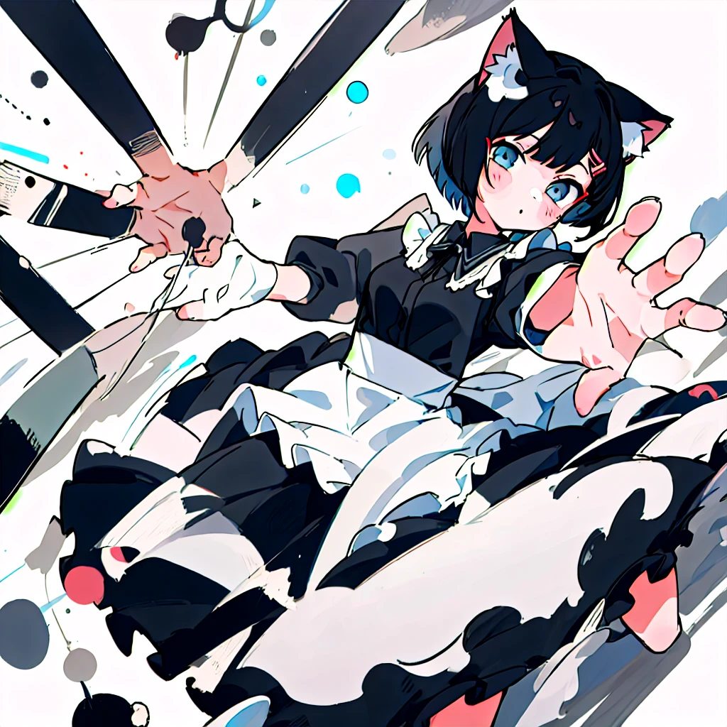masterpiece、Highest quality、One Girl、Black Hair、Cat ear、Bob Hair、Maid clothes、Reaching out