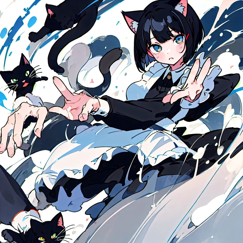 masterpiece、Highest quality、One Girl、Black Hair、Cat ear、Bob Hair、Maid clothes、Reaching out