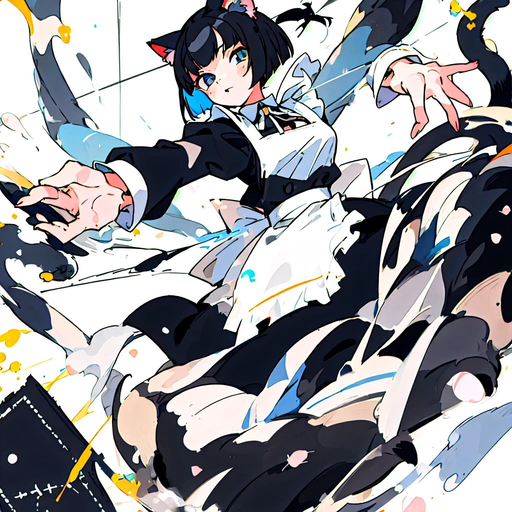 masterpiece、Highest quality、One Girl、Black Hair、Cat ear、Bob Hair、Maid clothes、Reaching out