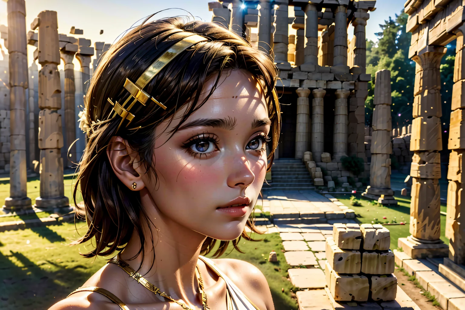 8k, epic realistic, high detail, photorealistic,
Portrait of a beautiful ancient Greek goddess, toga, sunlight, Parthenon, serene and commanding, small eyes, 18yo,
airbrush painting,
<lora:RMSDXL_Enhance:0.2>,
<lora:add-detail-xl:0.8>,
<lora:RMSDXL_Darkness_Cinema:0.5>,
<lora:RMSDXL_Photo:0.45>,
<lora:photorealistic_portrait:0.85>,