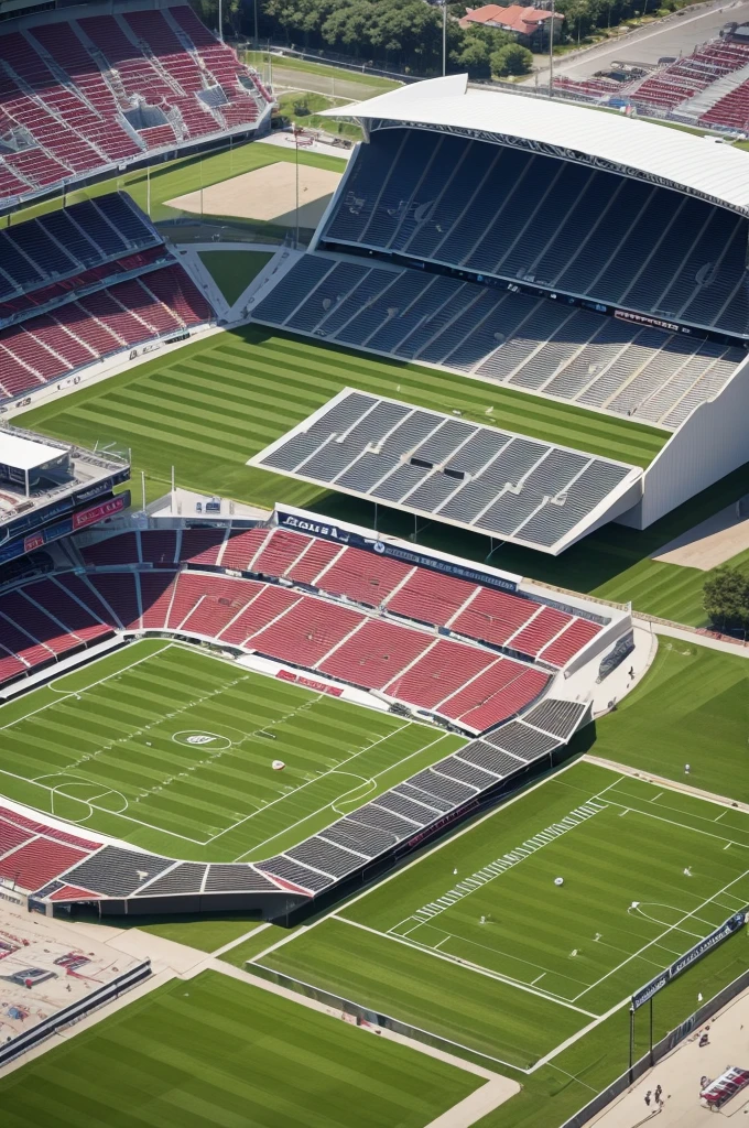 create a football stadium inspired by Vila Belmiro for Red Bull Bragantino place drawings about Red Bull