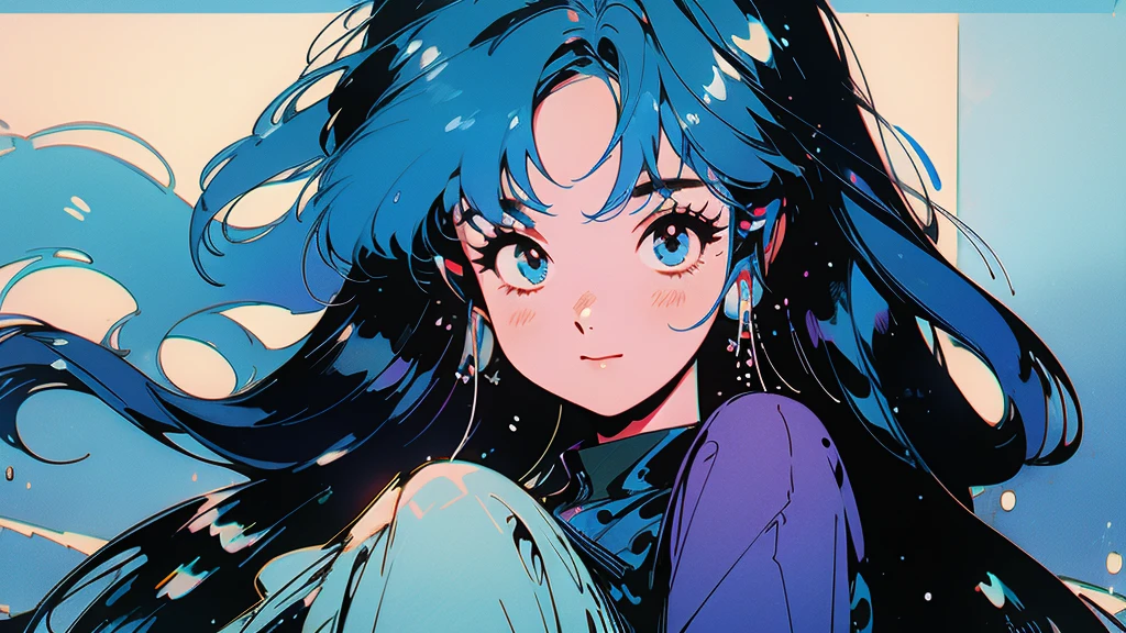 Beautiful flowers are blooming、Cool woman、Look straight into the camera、The blue sky is spreading、Wearing headphones、Long Hair、Blue hair color、youth、Ultra delicate、A little smile、water droplets、Transform、Sparkling、Stay away from the camera
