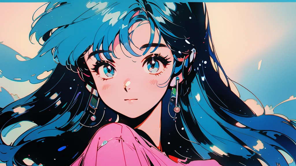Beautiful flowers are blooming、Cool woman、Look straight into the camera、The blue sky is spreading、Wearing headphones、Long Hair、Blue hair color、youth、Ultra delicate、A little smile、water droplets、Transform、Sparkling、Stay away from the camera