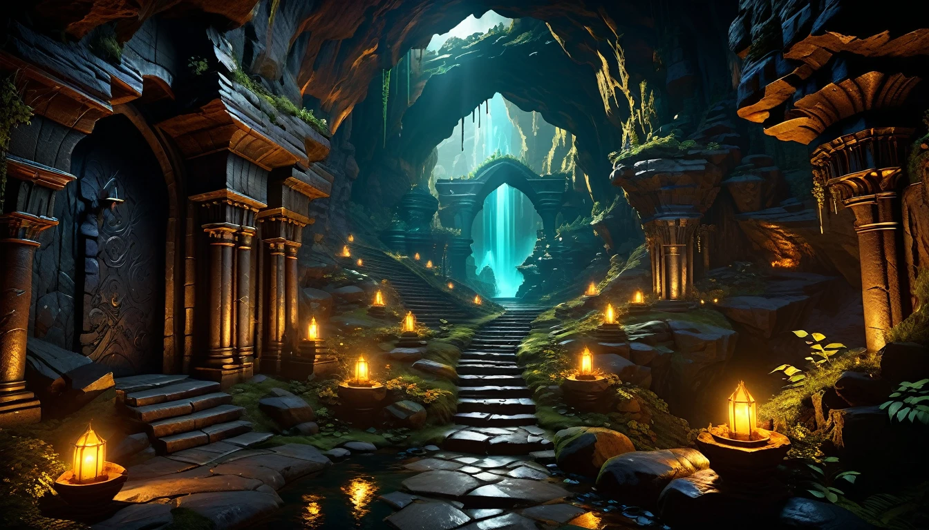 (by Greg Rutkowski: 1.2, dark fantasy), (extremely detailed CG unity 8k wallpaper, masterpiece, best quality, ultra-detailed, HDR:1.2), ((goblin cave, cave tunnel, cave interior, isolated tunnel, dark tunnel: 1.5, from final dungeon and dragons)), dark interior: 1.5, dark colors, dark atmosphere, extremely detailed, intricate, delicate, serene fantasy, dimed lighting, 8k, high quality