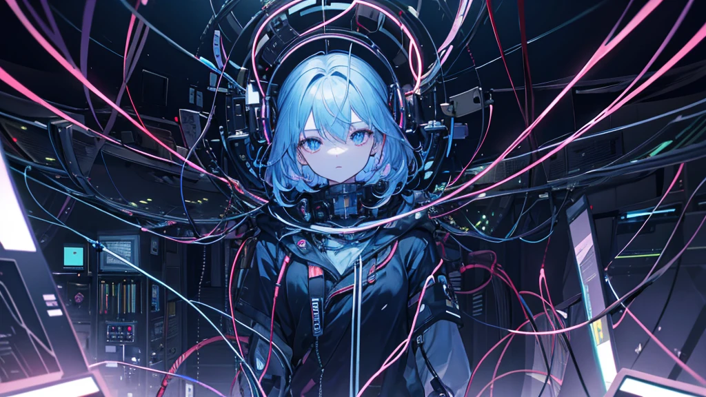 Image 1: A human figure in a dark room with wires connected to their head, symbolizing a mind awakening and connecting to a data network.