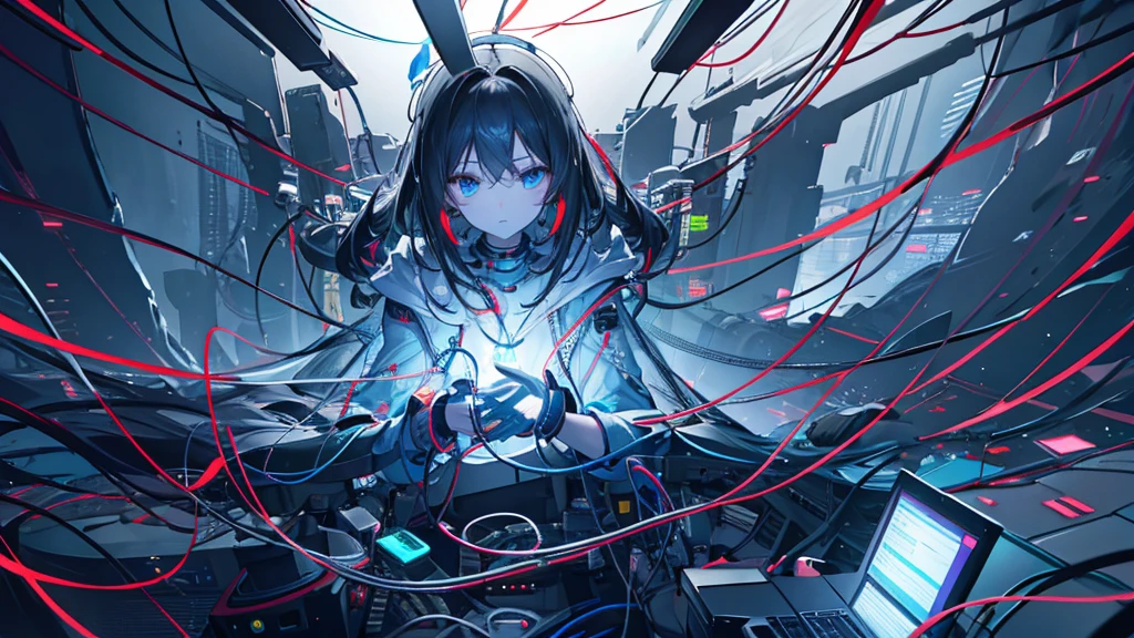 Image 1: A human figure in a dark room with wires connected to their head, symbolizing a mind awakening and connecting to a data network.