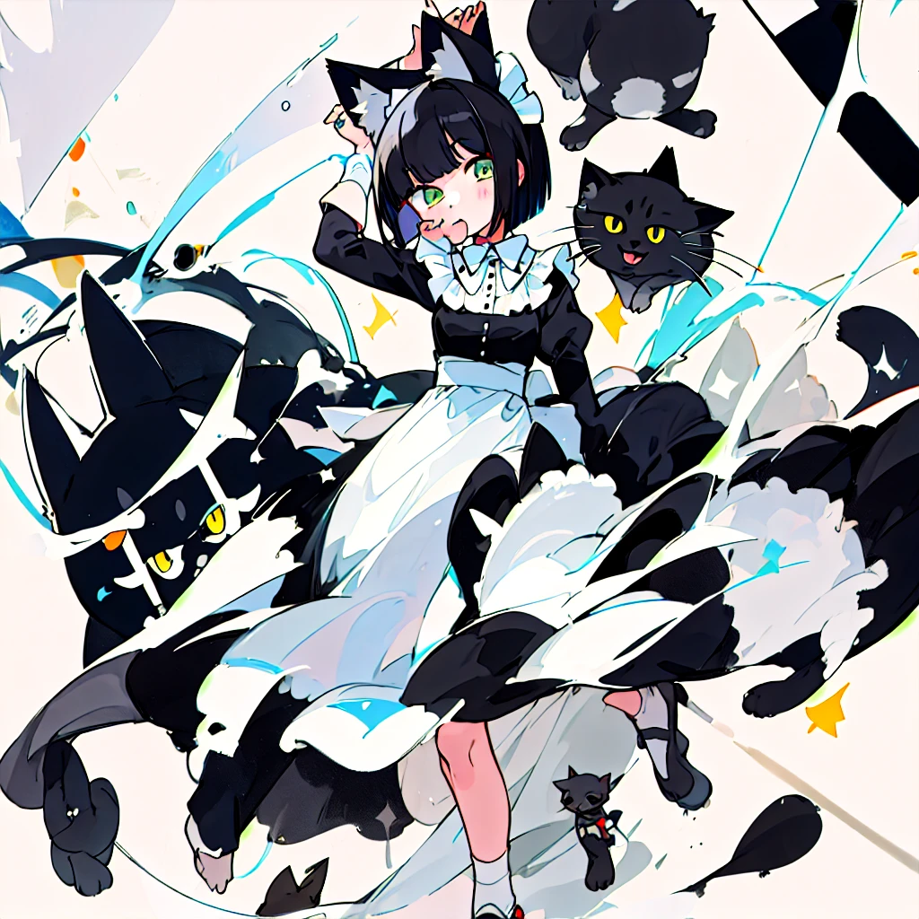 masterpiece、Highest quality、One Girl、Black Hair、Cat ear、Bob Hair、Maid clothes、