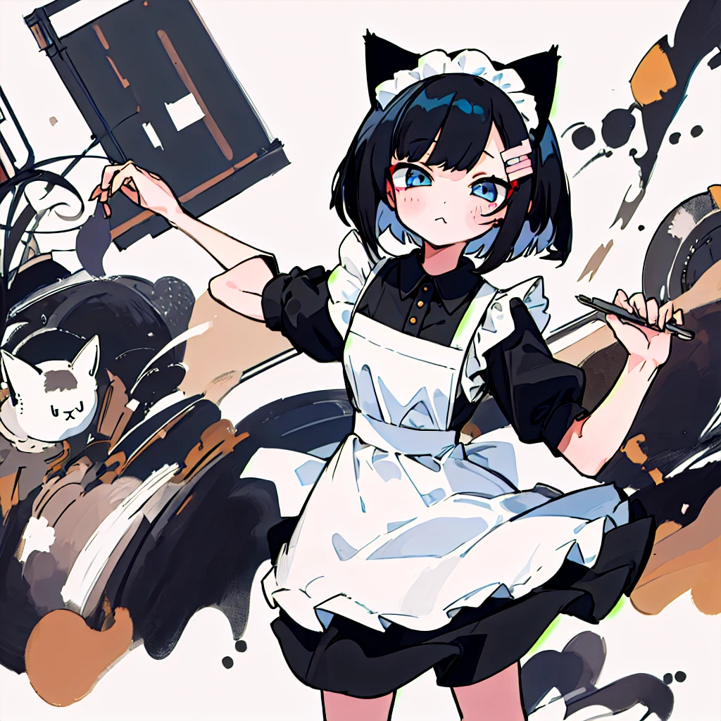 masterpiece、Highest quality、One Girl、Black Hair、Cat ear、Bob Hair、Maid clothes、