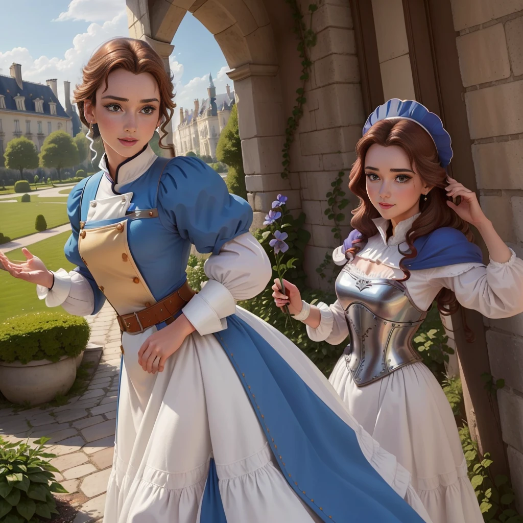 (bellewaifu:1), (armure de chevalier:0.3), the jardin in the background, surpris, mignon, mignon pose, (flirt), regarder le spectateur, (Coiffure carrée), (cheveux violets), (armure de chevalier with exposed areas of the body:1.5), :d, (réaliste: 1), (dessin animé), (chef-d'œuvre: 1.2), (meilleure qualité), (trop détaillé), (8k, 4K, complexe), (plan en pied: 1), Particules légères, éclairage, (Très détaillé: 1.2), (visage détaillé: 1), (dégradés), SFW, coloré, (Yeux détaillés: 1.2), (paysage détaillé, des arbres, jardin, château:1.2),(contexte détaillé), paysage détaillé, (angle dynamique:1.2), (pose dynamique:1.2), (Règle troisième_Composition:1.3), (Ligne d'action:1.2), Grand angle de vue, lumière du jour, seulement
