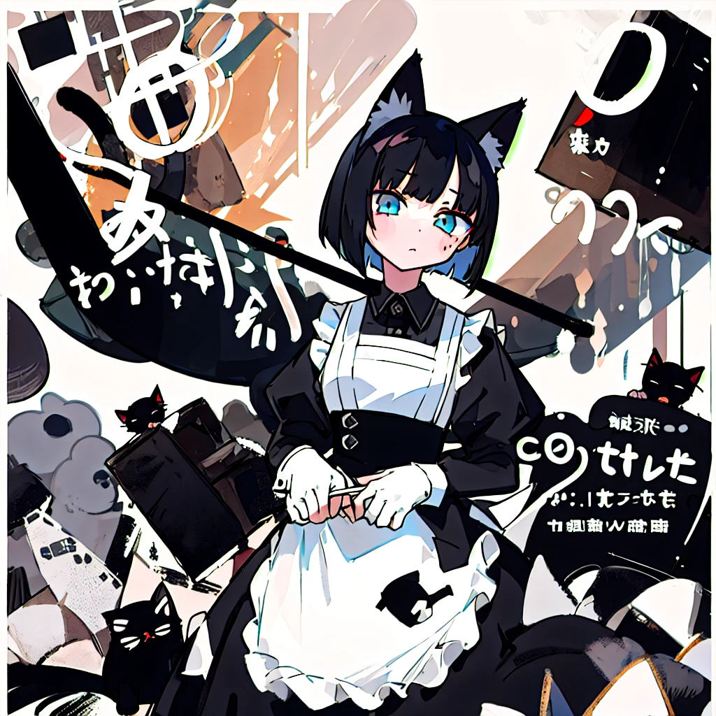 masterpiece、Highest quality、One Girl、Black Hair、Cat ear、Bob Hair、Maid clothes、