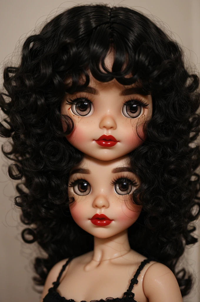 Blythe doll, black, curly, dark eyes, curly bangs, thick red lips, long eyelashes