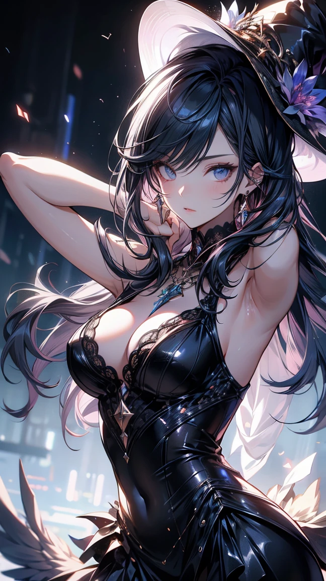 a beautiful witch, long dark hair, piercing eyes, porcelain skin, (best quality,4k,8k,highres,masterpiece:1.2),ultra-detailed,(realistic,photorealistic,photo-realistic:1.37), intricate details, exquisite facial features, delicate features, elegant pose, flowing dress, dark mystical background, glowing magical aura, dramatic lighting, cinematic composition, fantasy art, dark fantasy, moody, dramatic, ethereal, atmospheric