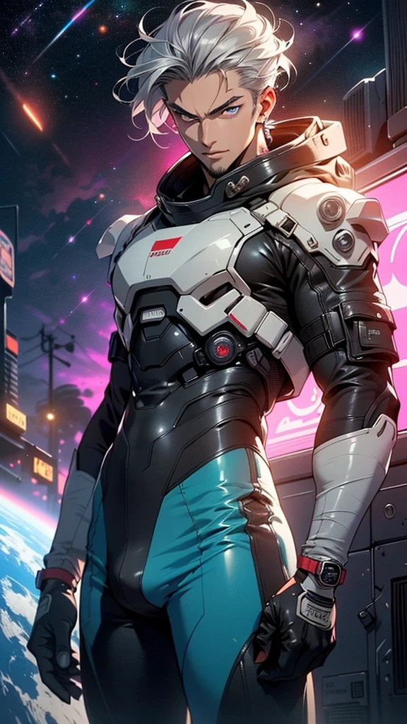 (man:1.5),1 man,space adventure man,(((1man))),

(((1male,man:1.5,handsome man,male,male gender:1.5,male focus))),macho man,old man,big muscle, pectoral, big pectoral,  muscular, Mature man,45 year old man,adult,1 man, old macho man

((short gray hair,slicked hair,gray hair)),(((lustrous skin:1.5,tanned skin,bright skin: 1.5,skin tanned,shiny skin,very shiny skin,shiny body,illuminated skin))),(((blue_eyes:1.2))),intricate eyes,beautiful detailed eyes,symmetrical eyes,man chest,handsome face,(((white very short beard, silver very short beard))),((muscular,hairy body,muscular man)),(((detailed face))),

alluring look,nsfw,Viking, barbarian,

space suit pants,((bulge in pants)),((space suit outfit, blue space suit,short sleeve spacesuit)),(wearing a space suit outfit:1.3,space suit clothes),((wet clothes,intricate outfit,intricate clothes)),

(dynamic pose:1.0),solo focus,((evil smile,evil look)),(centered,scale to fit dimensions,Rule of thirds),

cyberpunk city by the ocean at night, with bright neon signs and dark stormy clouds and puddles, scenery:1.25,nighttime, starry night, cosmos,Very dark night that makes the neon lights stand out, very bright neon lights,nighttime, starry night, cosmos,

artistic photography,(photography taken by sldr),highres, sharp focus,(ultra detailed, extremely detailed), (photorealistic artwork:1.37),(extremely detailed CG unity 8k wallpaper),((synthwave background theme)),(((vibrant colors))),intricate,(intricate background),(masterpiece),(best quality),photo realistic,analog style,((intricate detail)),(((realism))),
