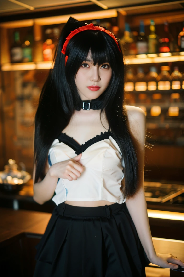 best quality, tmasterpiece,Ultra-high resolution,Clear face,(Reality:1.4),ferpect lighting, (upper body photo), (photorealistic:1.50), anime wallpaper, Guviz style artwork, cover-up fantasy up to magic , by Yang J, Guviz, beautiful artwork illustration, beautiful digital artwork, beautiful digital illustration, Li Song, beautiful anime portrait, art style in Beauvot, 1girl, indoors, Crazy Saki, masterpiece, best quality, soft lighting, absurdres, looking at viewer, 独奏, ponytail, serafuku, kamisato ayaka (heytea), official art, official alternate costume, kamisato ayaka, blunt bangs, hair bow, hair ribbon, red ribbon, , sailor shirt, sailor collar, pleated skirt, 1girl, skirt, black bow, cate