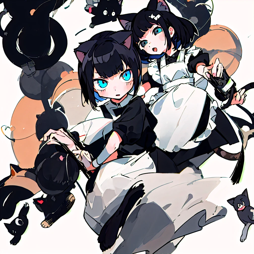 masterpiece、Highest quality、One Girl、Black Hair、Cat ear、Bob Hair、Maid clothes、