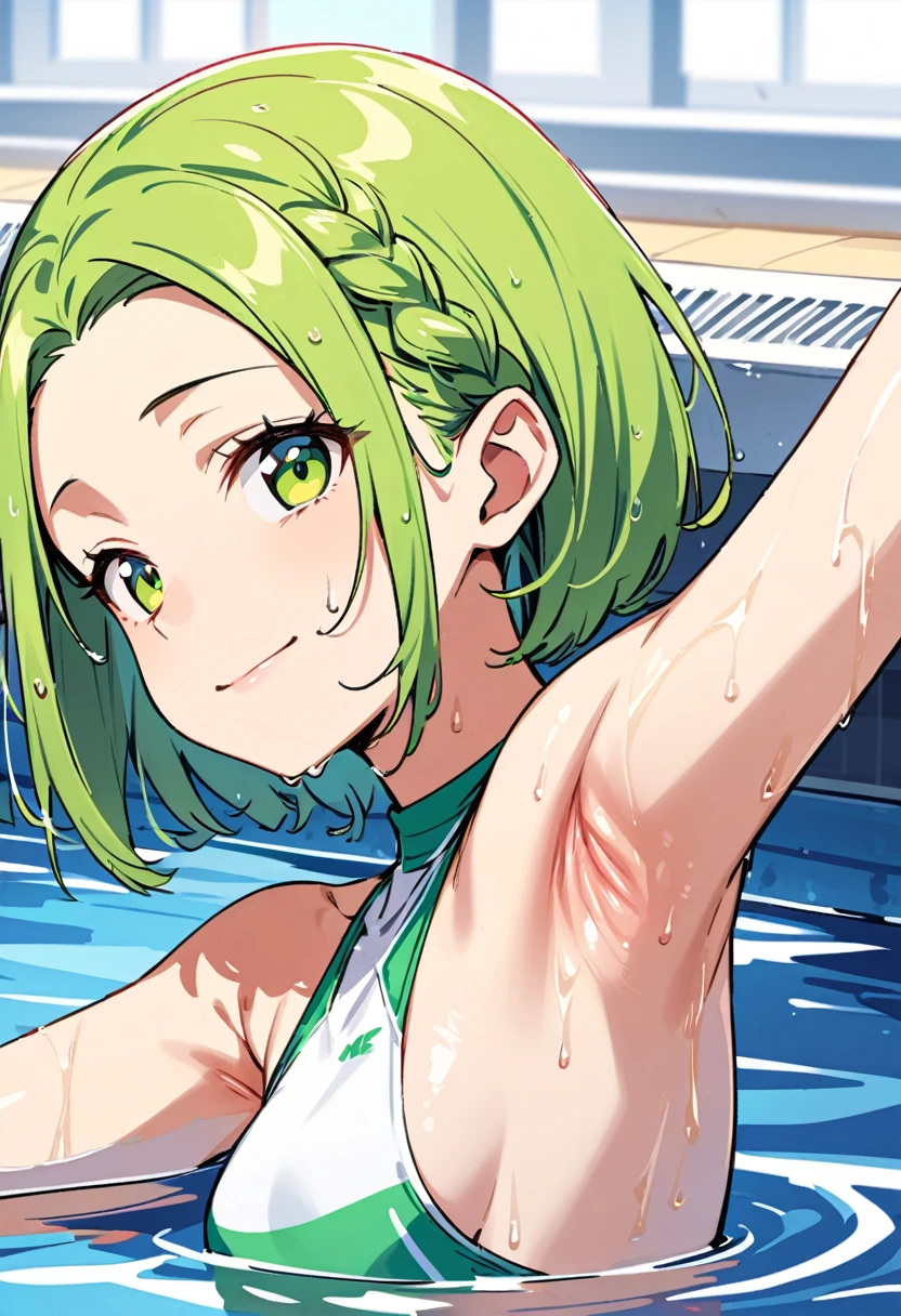 high quality hat,hat bow,green hair,green eyes,komeiji koishi,short hair nude vaginal sex standing position, one leg up nsfw