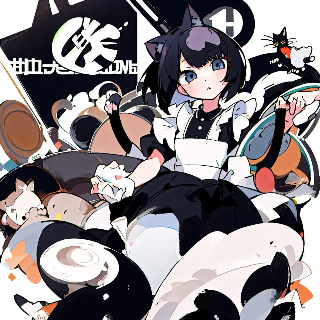 masterpiece、Highest quality、One Girl、Black Hair、Cat ear、Bob Hair、Maid clothes、Become round