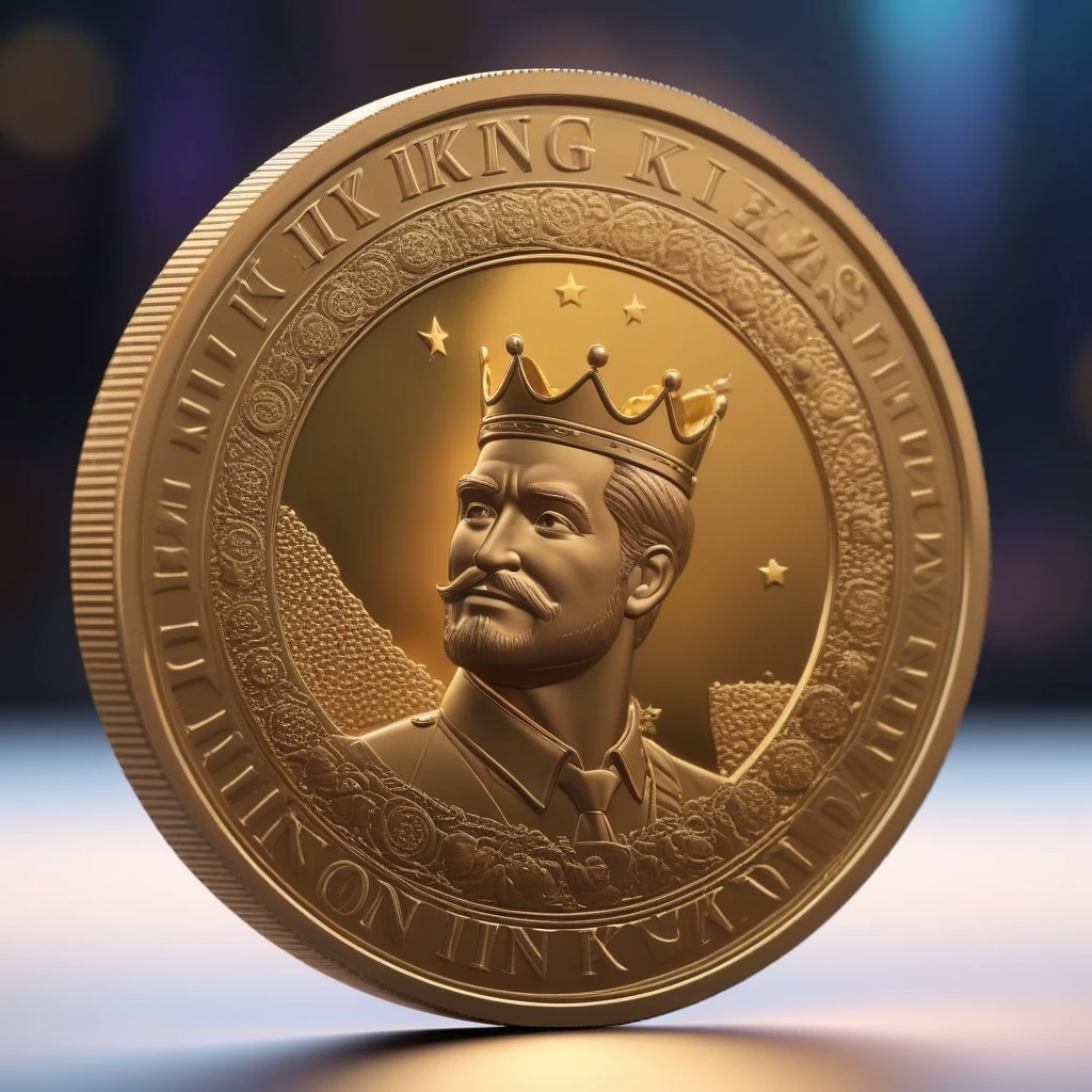 монета вдохновленный Disney Pixar , king on a coin , image of the king on the coin in profile, beautiful coin, coin like in blender 3d