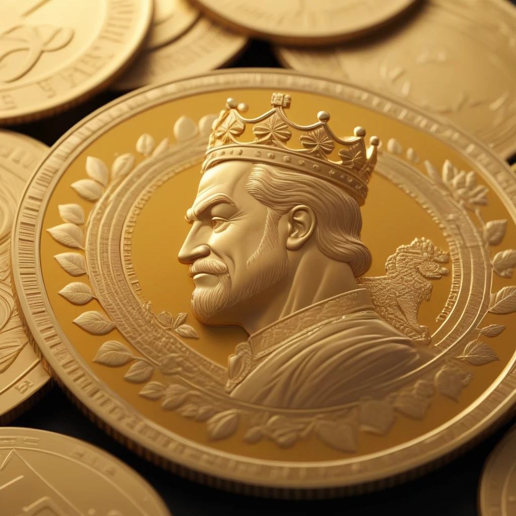 монета вдохновленный Disney Pixar , king on a coin , image of the king on the coin in profile, beautiful coin, coin like in blender 3d