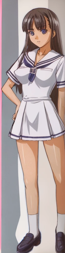 Mizushima Asa, a girl with big breasts and beautiful legs, stands in a miniskirt uniform.。
