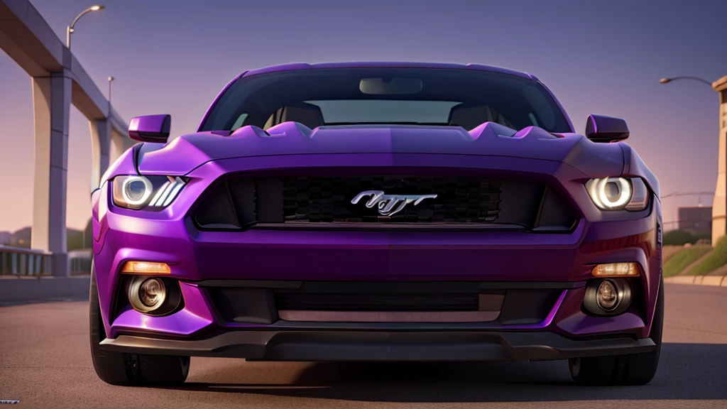 a car, ford mustang, a city, a girl, modeling with car, purple eyes, seductive smile, Nikon, Canon, panorama, first-person view, 16k, 8k, highres, best quality, award winning, high quality, high details, super detail, masterpiece, anatomically correct
