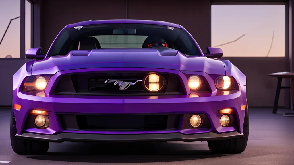 a car, ford mustang, a city, a girl, modeling with car, purple eyes, seductive smile, Nikon, Canon, panorama, first-person view, 16k, 8k, highres, best quality, award winning, high quality, high details, super detail, masterpiece, anatomically correct
