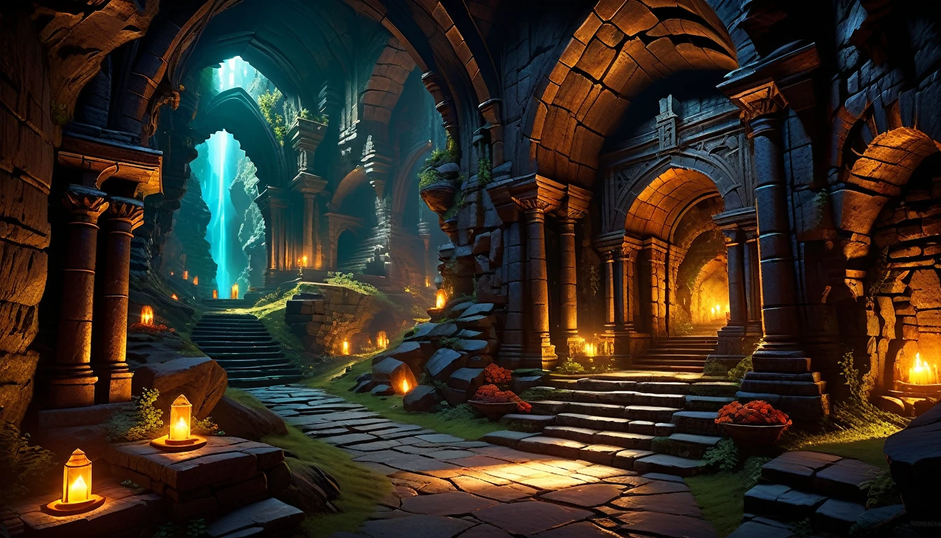 (by Greg Rutkowski: 1.2, dark fantasy), (extremely detailed CG unity 8k wallpaper, masterpiece, best quality, ultra-detailed, HDR:1.2), ((cavern, goblin liar, small tunnel, interior, isolated tunnel, dark tunnel ruin: 1.5, from final dungeon and dragons)), dark interior: 1.5, dark colors, dangerous atmosphere, extremely detailed, intricate, delicate, serene fantasy, dimed lighting, 8k, high quality