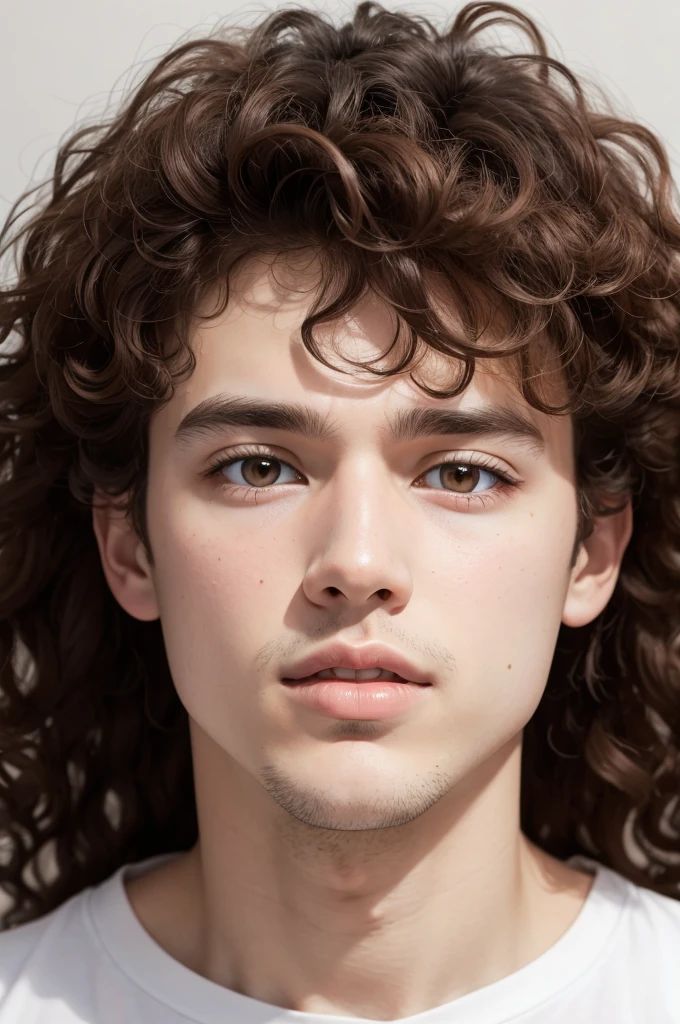 A white autistic with big hair and brown eyes and a hole in his chin
