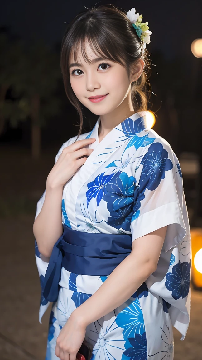 Beautiful yukata girl、 The background is a rural night Bon Odori dance

