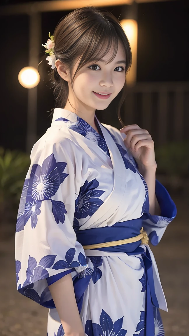 Beautiful yukata girl、 The background is a rural night Bon Odori dance