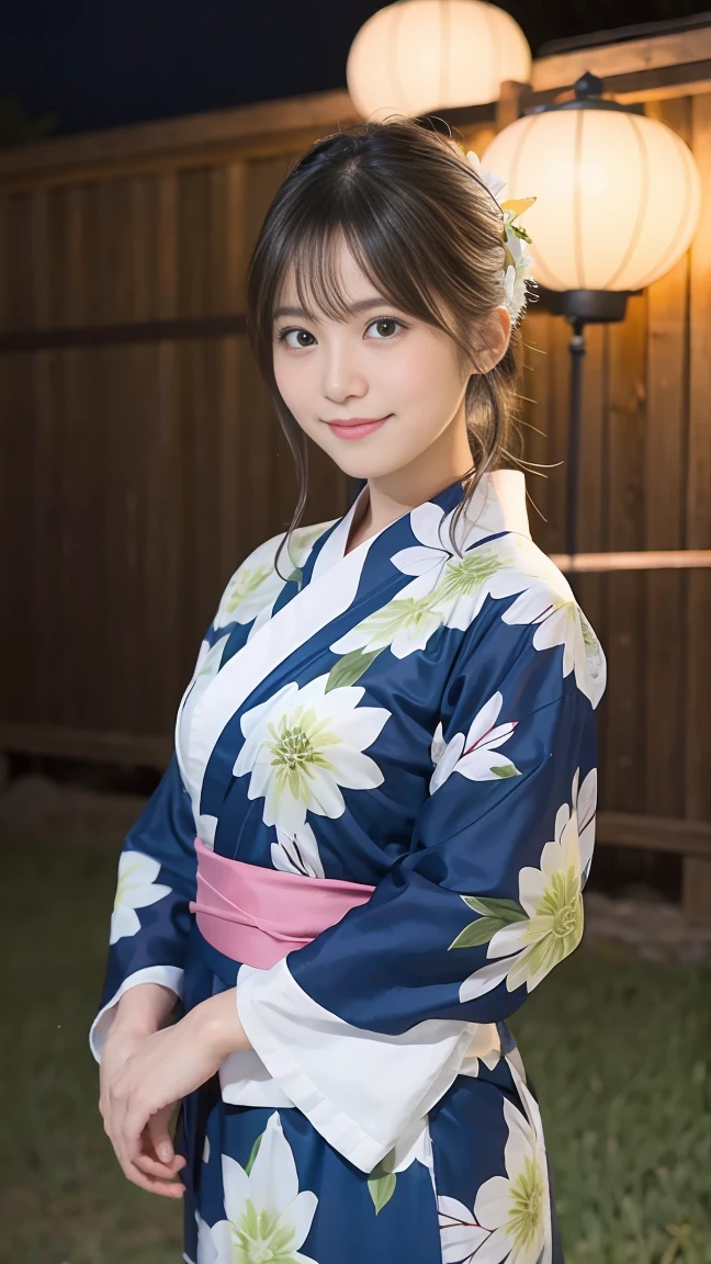 Beautiful yukata girl、 The background is a rural night Bon Odori dance