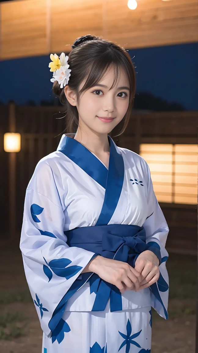 Short black hair　Japanese beauty　slender　smile　Light yukata　hot spring