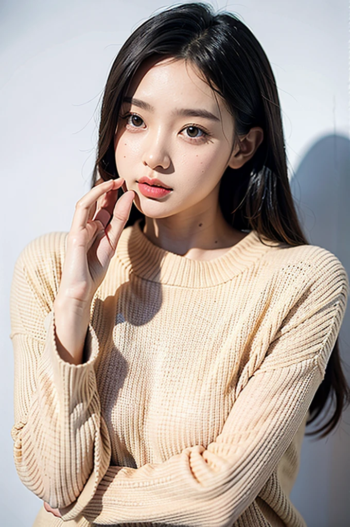 1girl,sweater,white background,