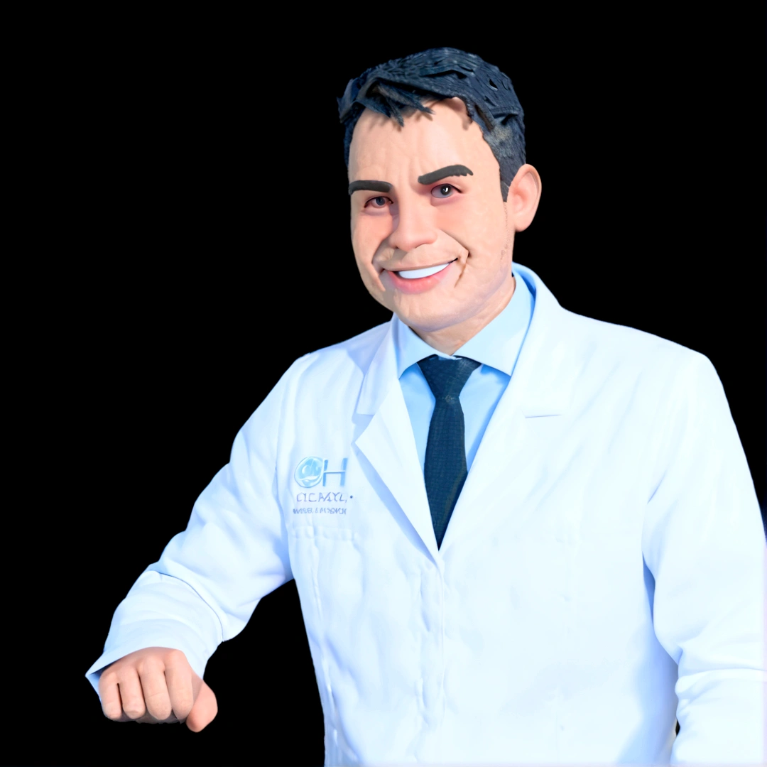 Cartoon character of a charismatic man in white coat with medicine symbol, light skin tone, Very Shorthair, animation character, stylized character, animation style rendering, 3d stylized, Arnold Maya rendering, Stylized 3D rendering, toon render screenshot, 3d character, 3d character, Stylized 3D rendering, 3D character rendering, cartoon character, Personagem de close up, character posing,  (Pixar-style) (master part:1.2) (bokeh) (best qualityer) (skin detailed) (detailed texture) (8K) (Argilla) (cinematic lighting) (sharp focus. Happy and charismatic doctor