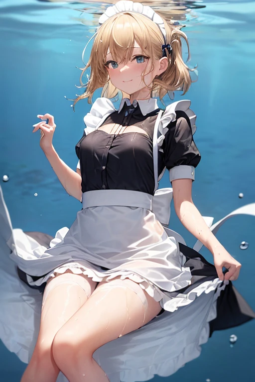 (((Super best quality))), ((high resolution)), (((detailed))), (((Attention to detail))), (((Shorthand)))In the water, swim, seabed
Maid clothes, White apron, Headband, (Fashionable clothes)
Gothic Dress, ribbon, Maid clothes, (白と黒のMaid clothes), (((Normal collar, Short sleeve, Long skirt)))
In the water, (Waterlogged), swimming, seabed
((Even my clothes are wet 1.1))((Even my clothes are soaked in water)), (Water drop 1.1), ((Deep water depth)) ((Deeply immersed))
((Maid clothesで泳いでいる女性, Swimming))dive, Diving Blonde, Blue Eyes, Small breasts, smile