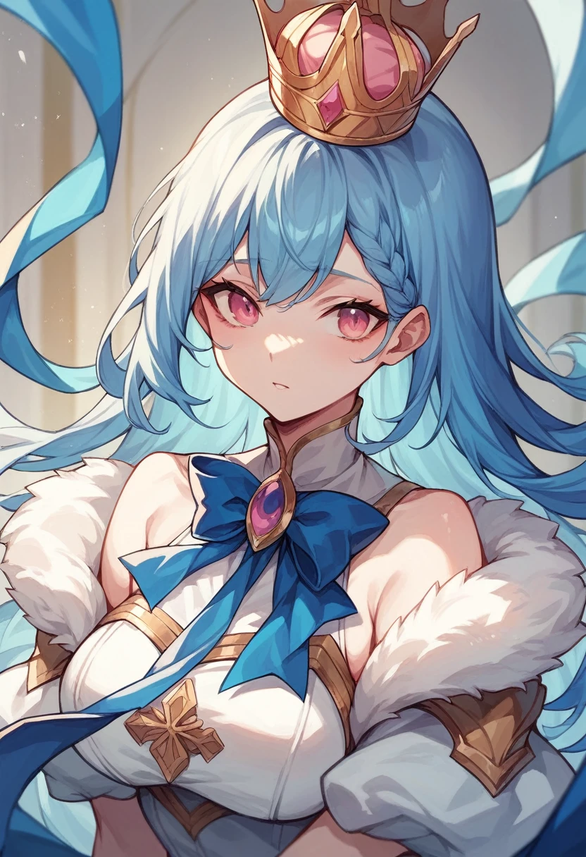 1girl, medium hair, blue hair, blue eyes, large breasts, white dress, cleavage, animal ears, fox ears, fox tail, :o, chibi, white background
